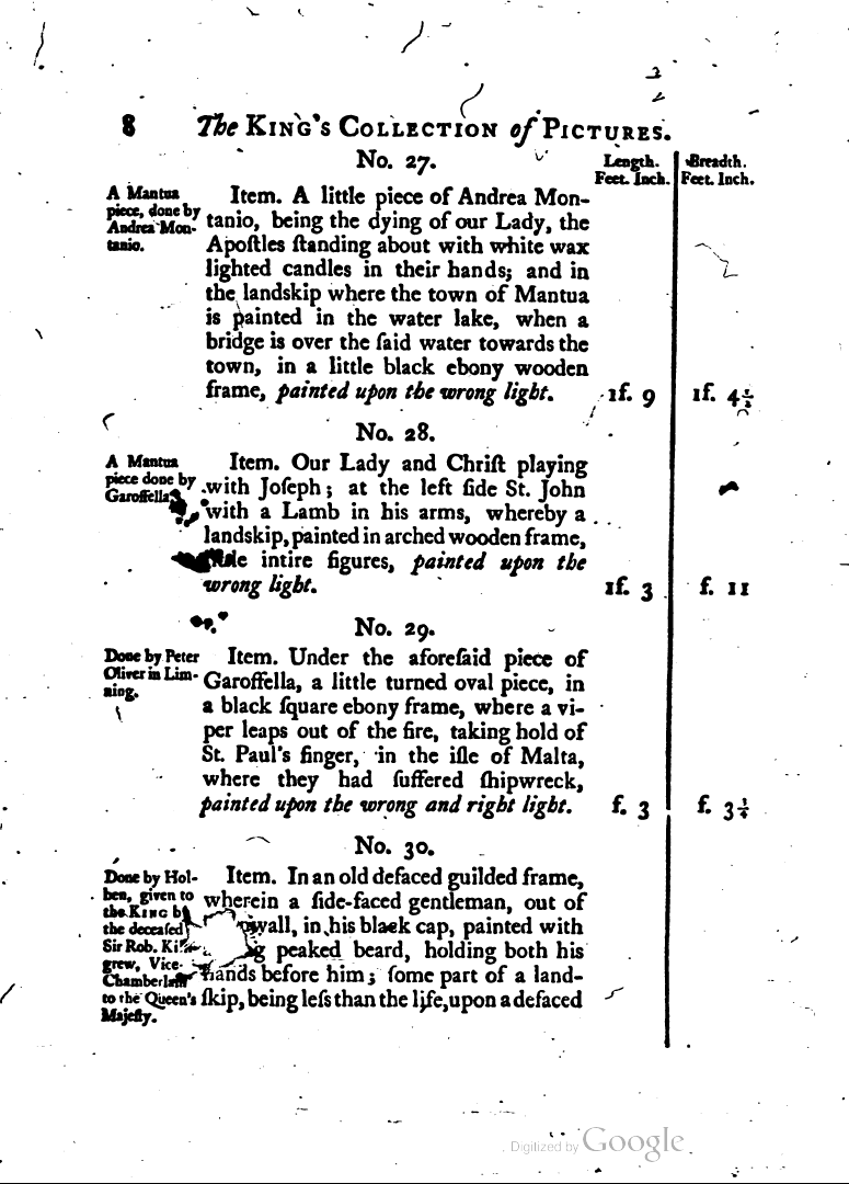 Сторінка з видання ‘A Catalogue and Description of King Charles the First's Capital Collection’, 1757. Взято з архіву Google Books